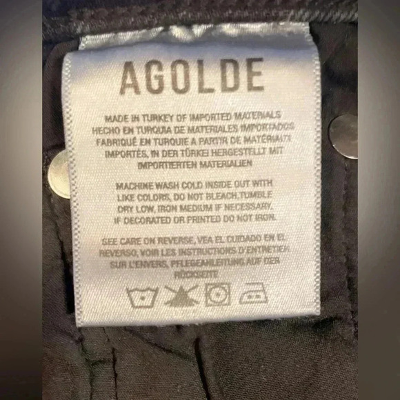 NWT AGOLDE “Toni Feral” black frayed 5 pocket stretch  straight denim jean 32 - Picture 6 of 7